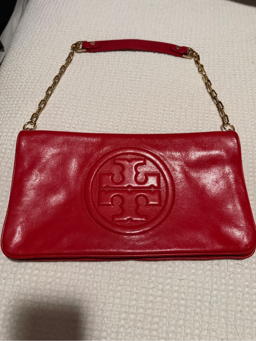 Tory Burch Red Leather Logo Chain-Handle Clutch